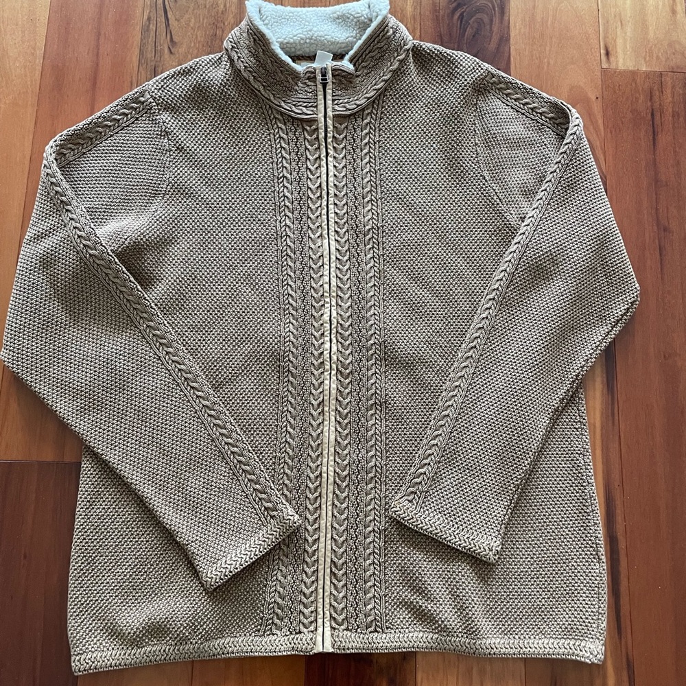 Carbon2Cobalt Tan Cable Knit Zip-Up Sweater